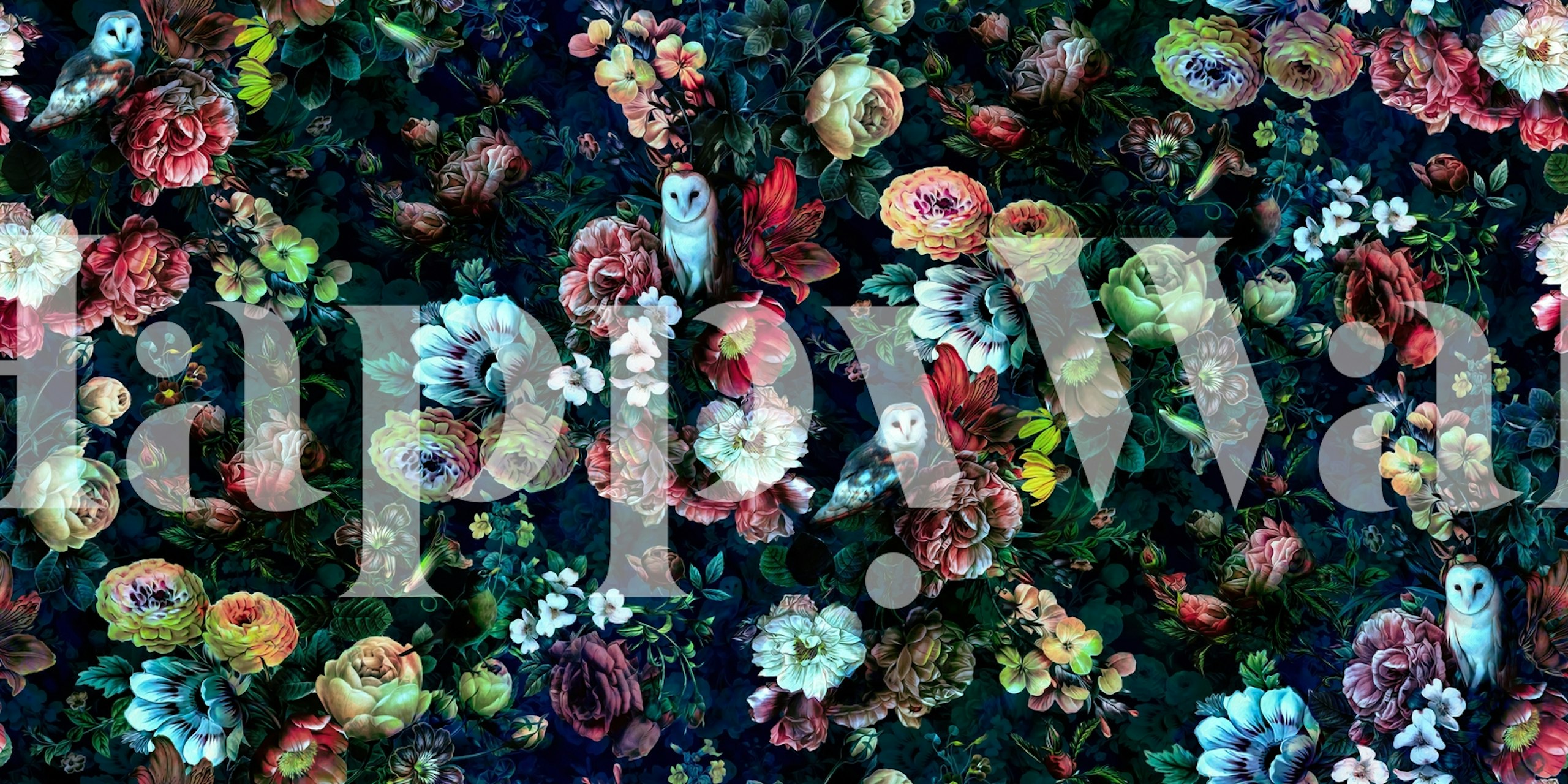 Night Garden Owls carta da parati floreale in una stanza