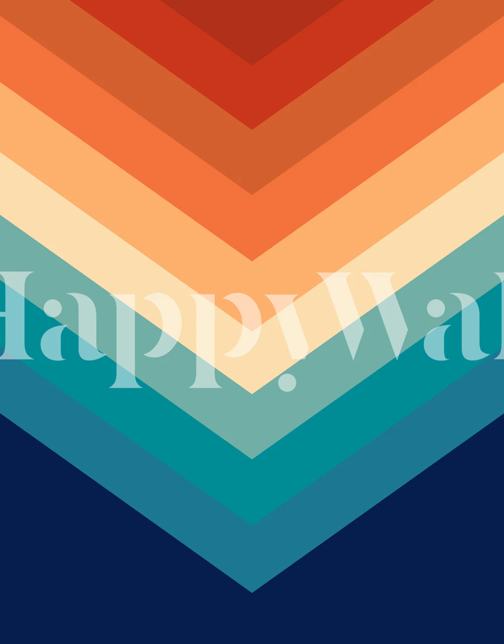 Retro Summer Chevron striped wall mural in warm and aquatic blue tones