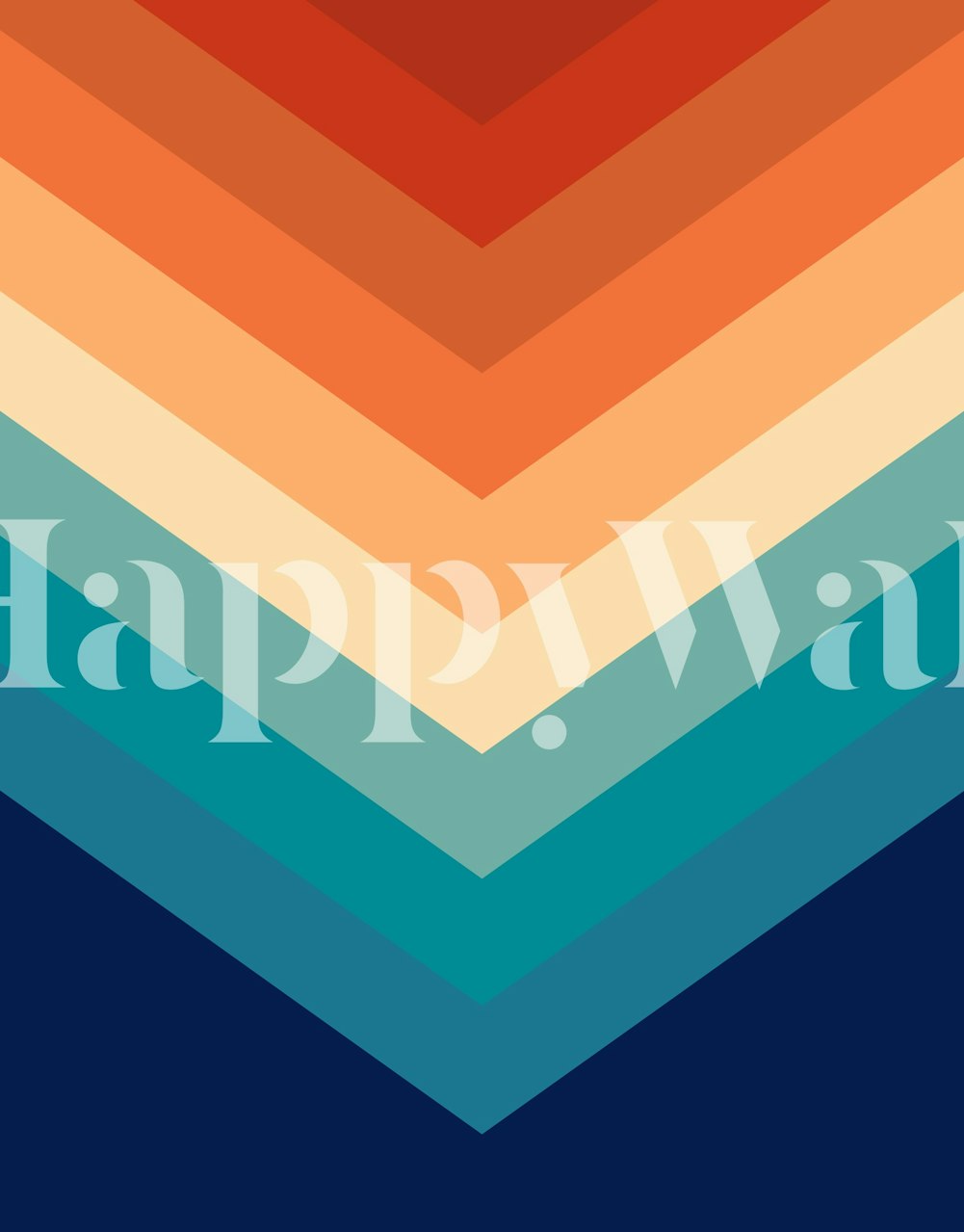 Retro Summer Chevron striped wall mural in warm and aquatic blue tones