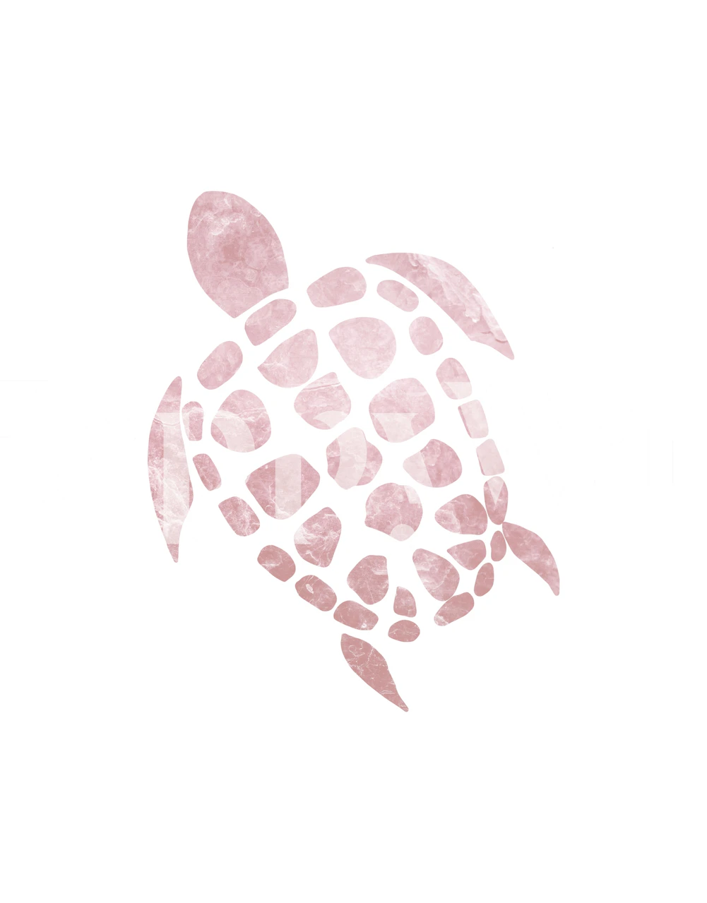 Minimalistická ilustrace nástěnné malby růžové mořské želvy na bílém pozadí, ideální pro klidnou domácí výzdobu