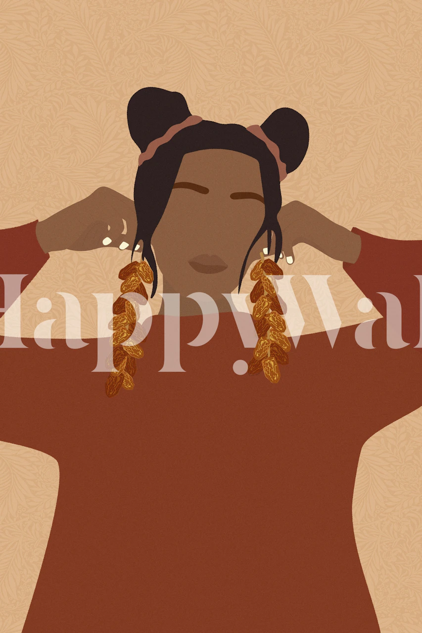 Minimalist female figure with date-themed earrings wall mural
