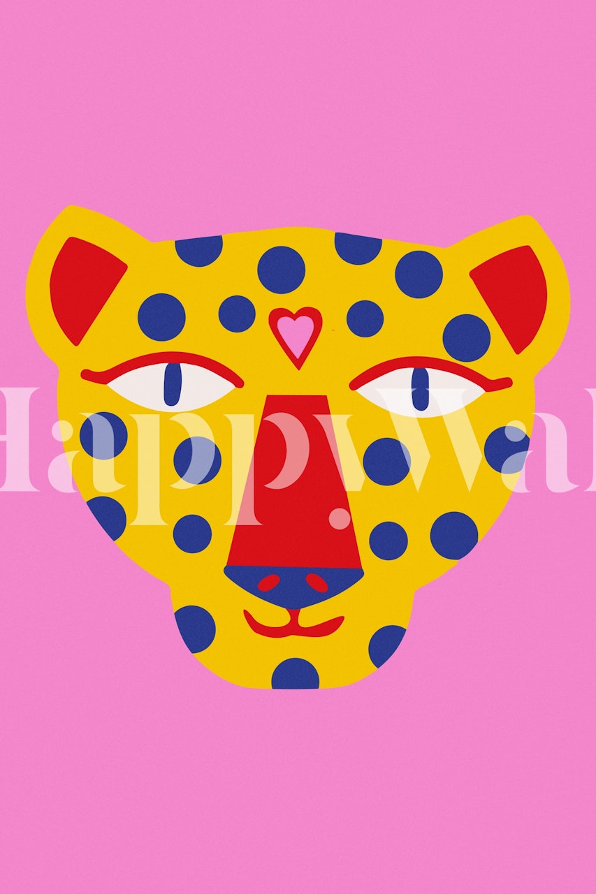 Colorful leopard face with polka dots on pink background wallpaper
