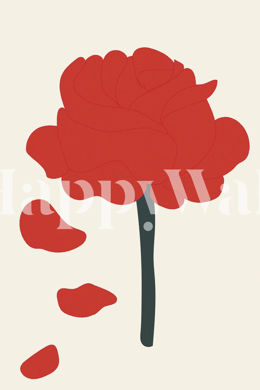 Red rose wallpaper in a room