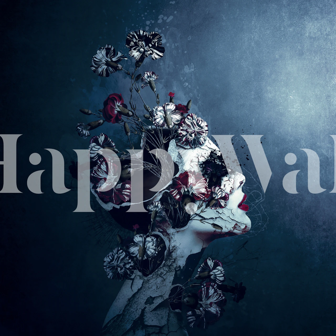 Padrão floral em transição de tons claros para escuros no mural Day to Night