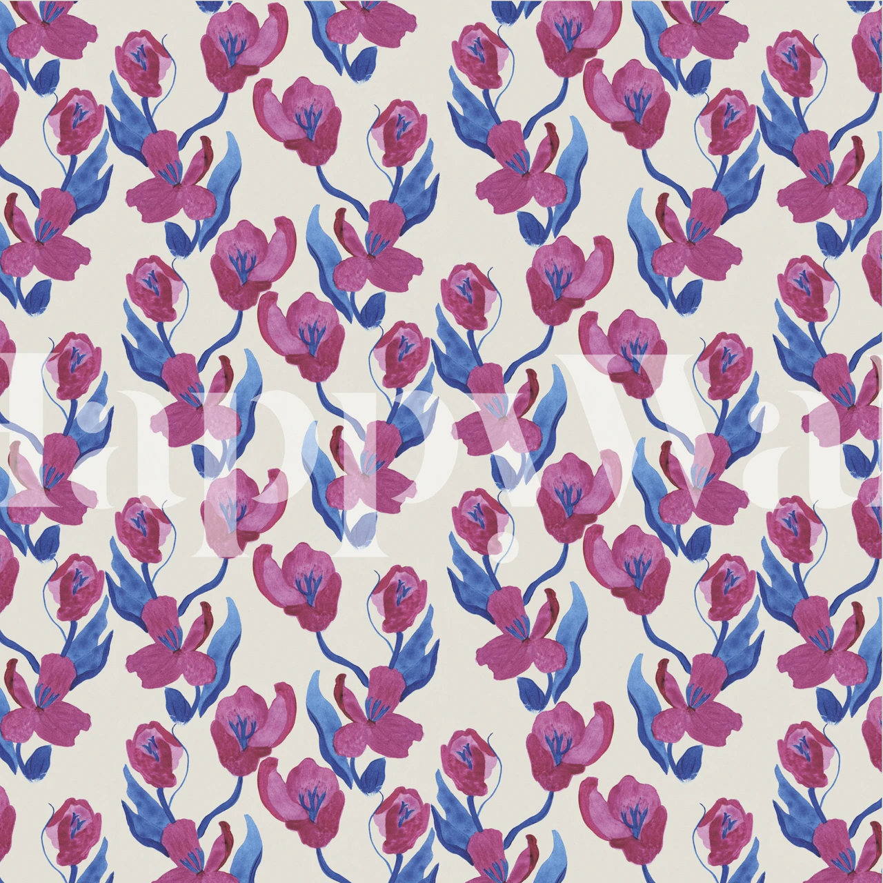 Colorful pink and blue floral wallpaper design.