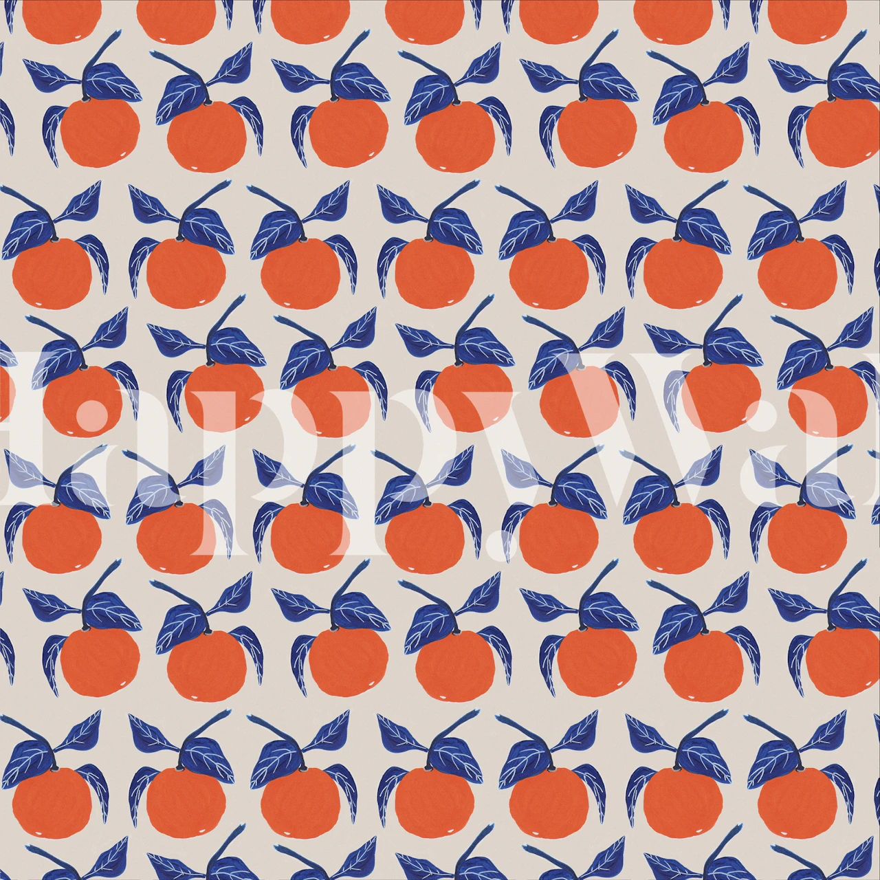 Orange flowers and leaves pattern on cream background wallpaper