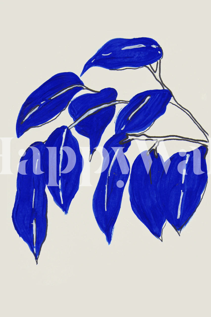 Ilustracja abstrakcyjnych niebieskich liści figowca na fototapecie