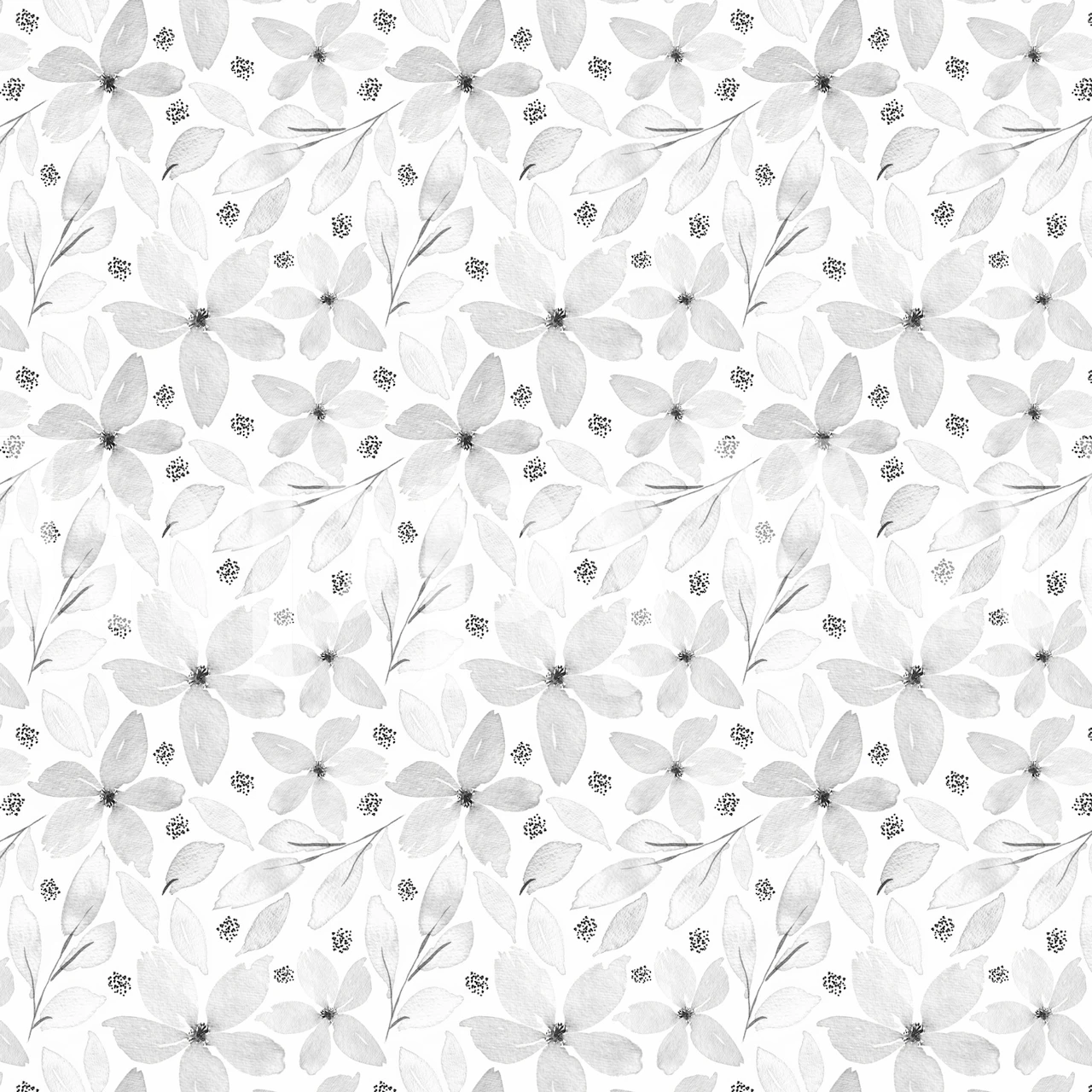 Grey floral pattern with leaves and flowers, elegant wallpaper