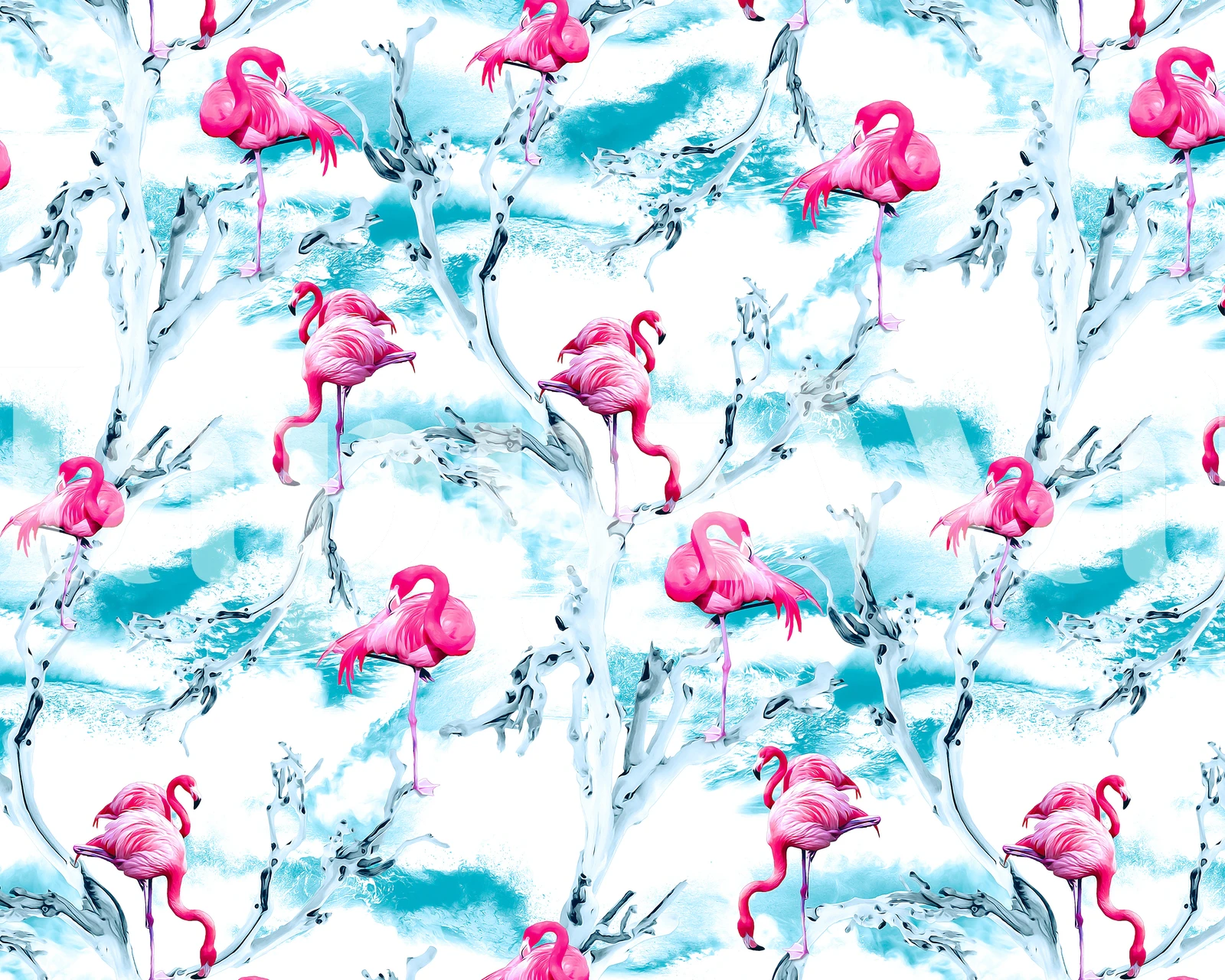 Flamingos II tapetdesign i et rom