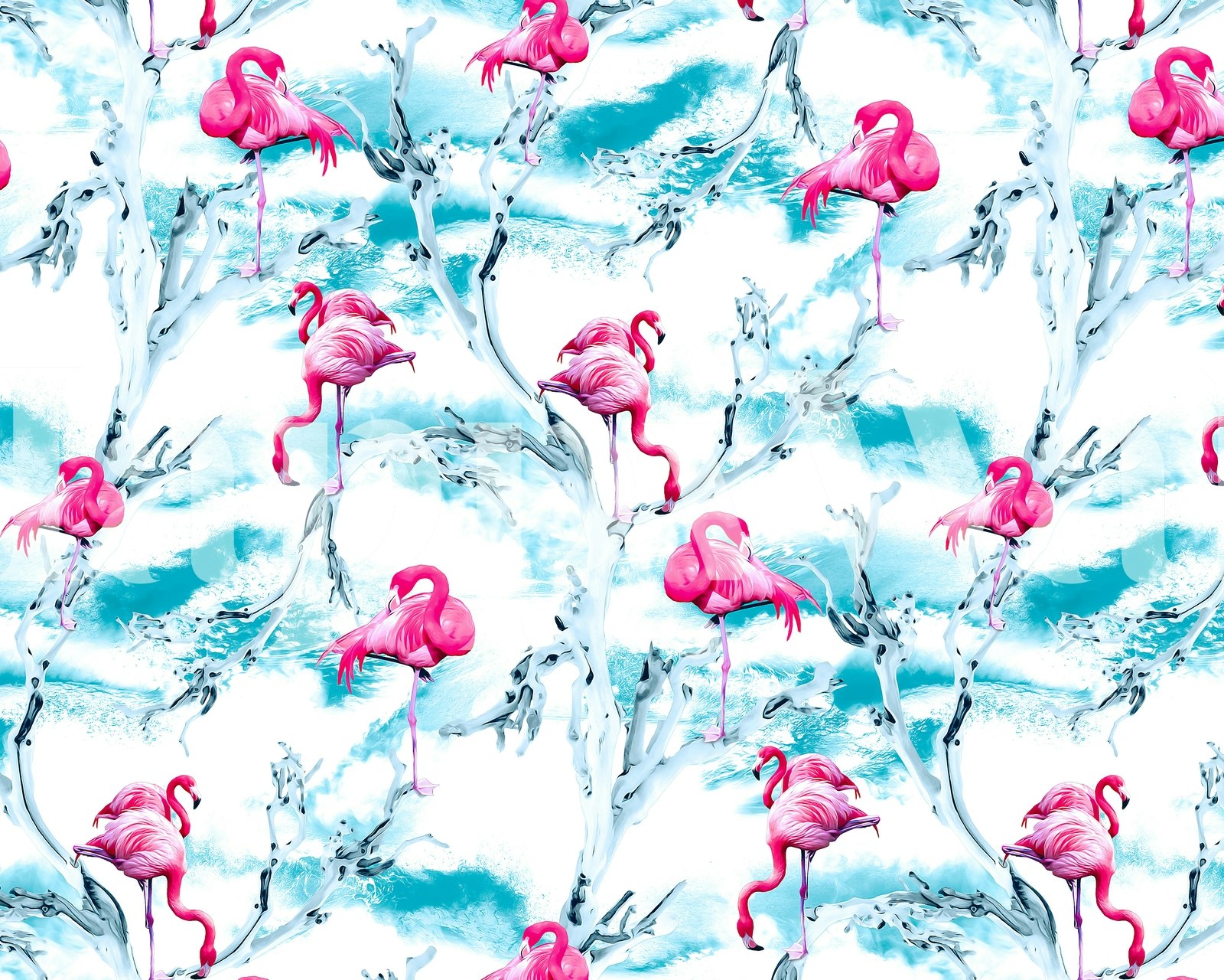 Flamingos II behangontwerp in een kamer