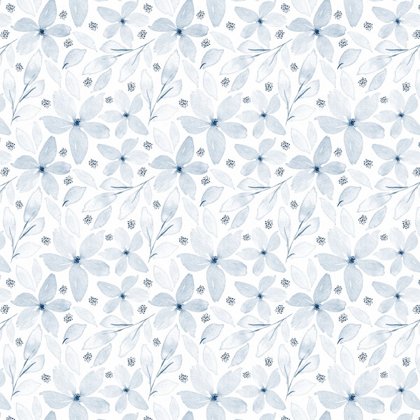 Light Blue Ink Floral Pattern
