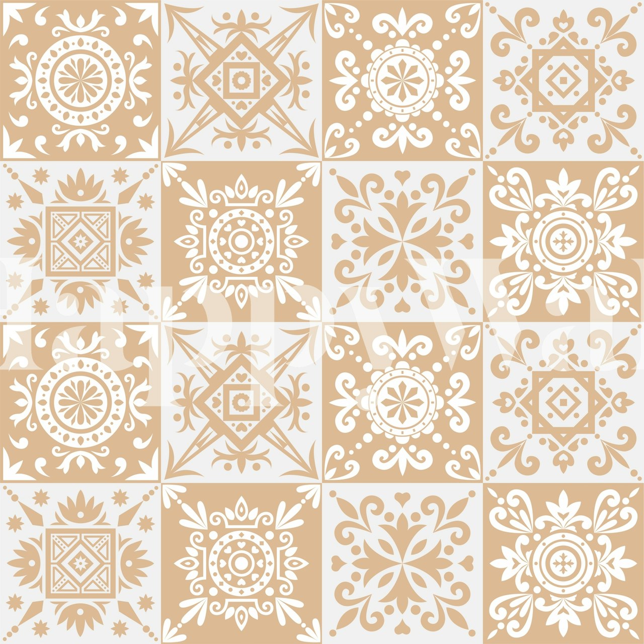 Moroccan tile pattern in nude and white wallpaper