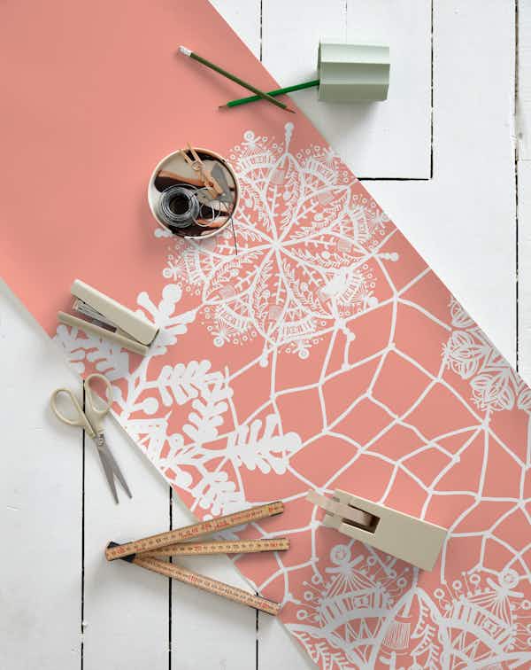 Coral Pink White Lace wallpaper Happywall
