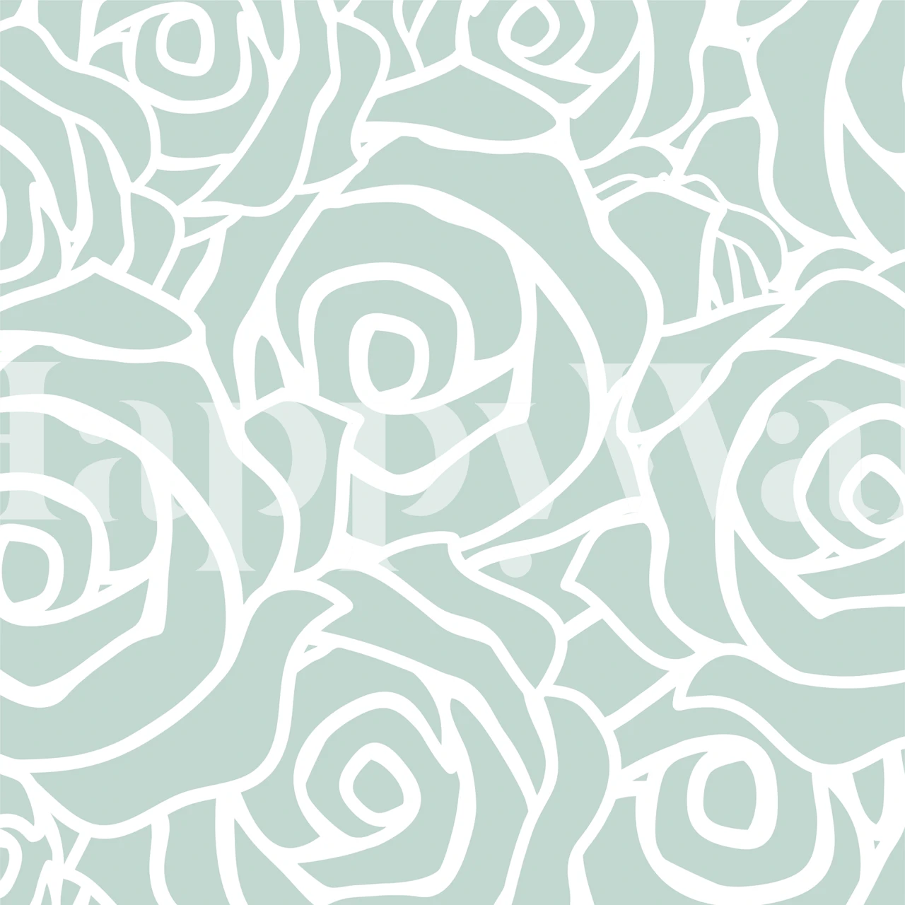 Mint Green White Rose Pattern behang in een kamer