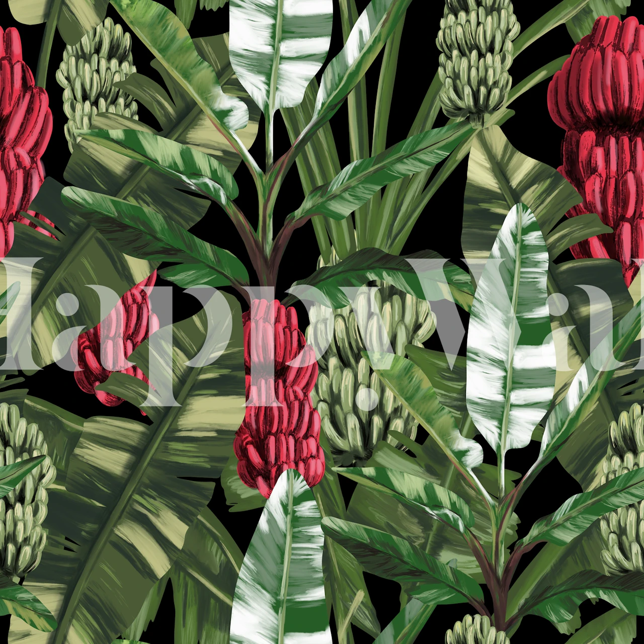 Seamless tropical bananas wallpaper in a room