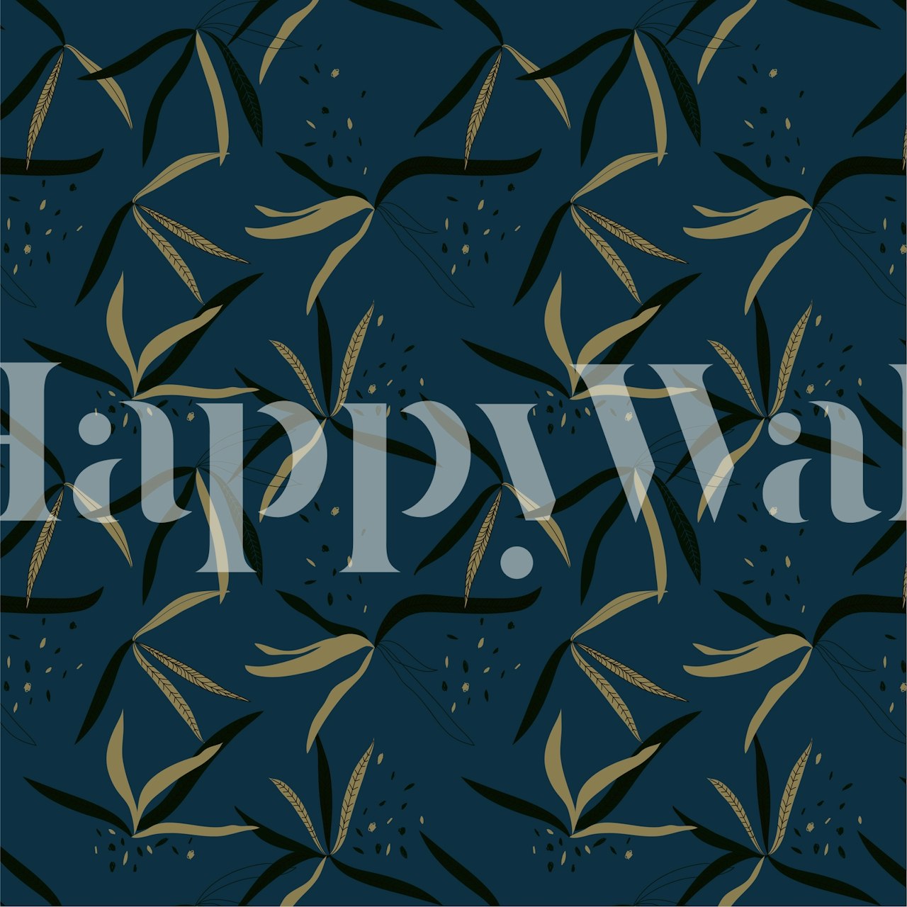 Stylized gold marine flora on navy background wall mural