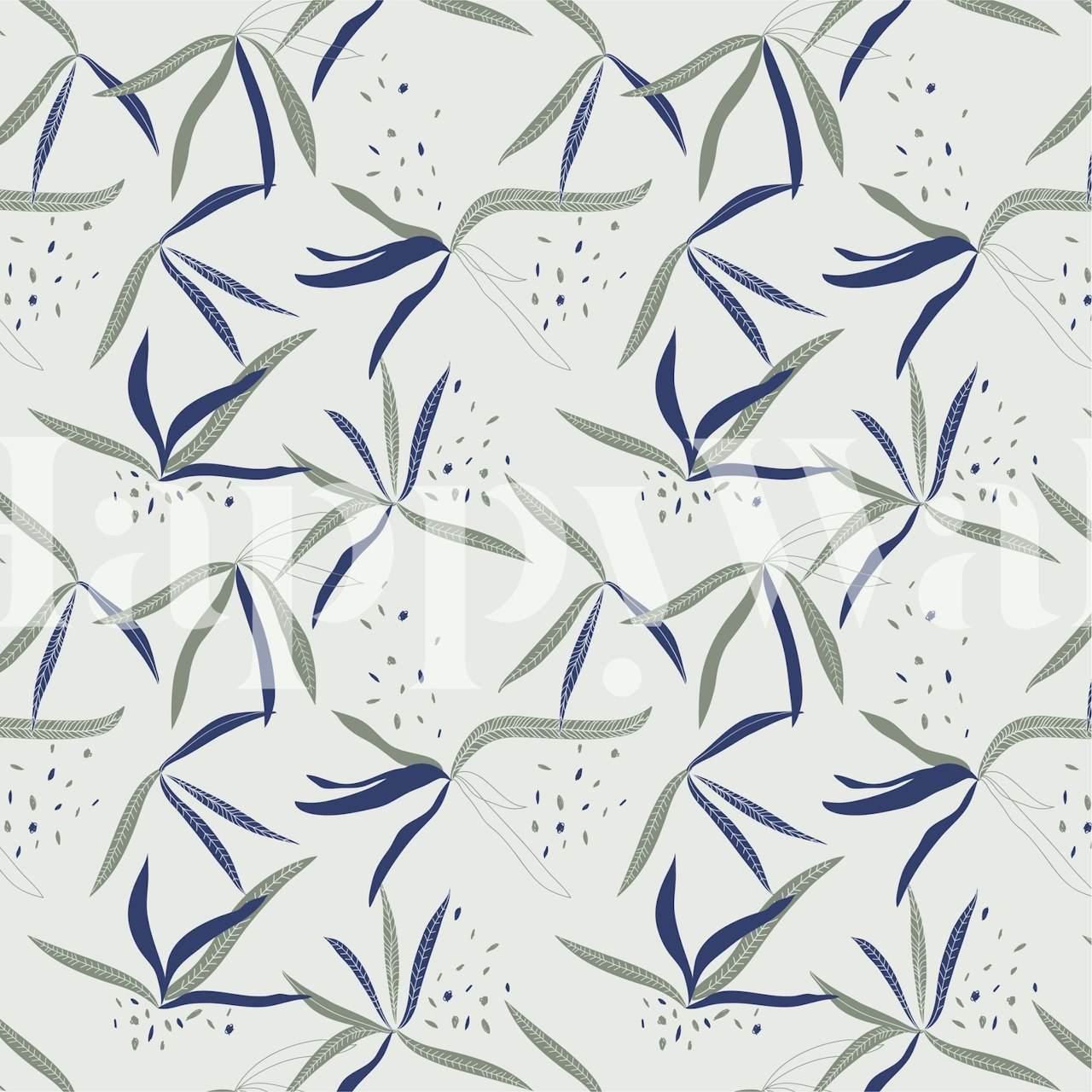 Underwater floral pattern with blue leaves and light background wallpaper
