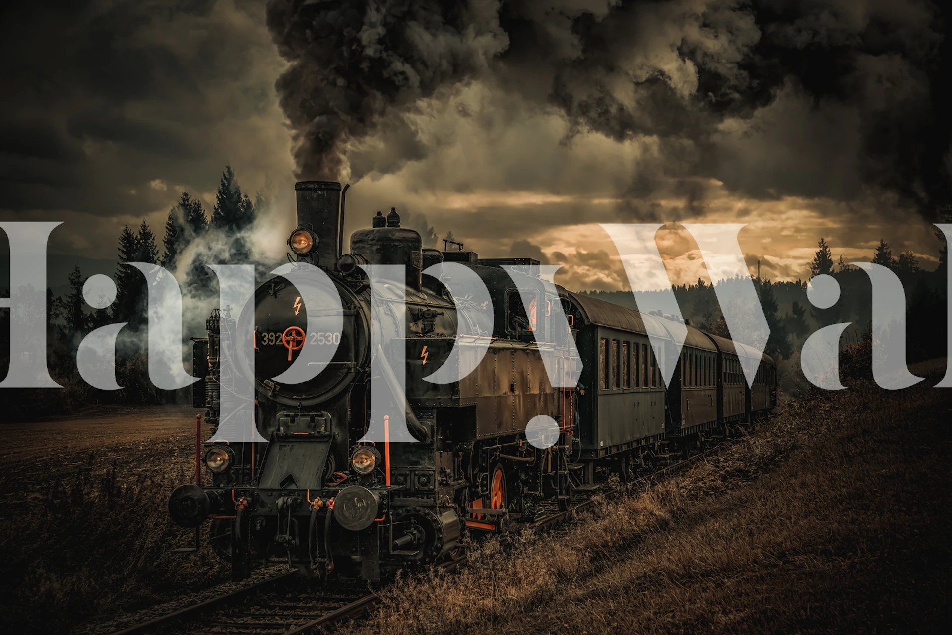 Vintage steam train against a dark, moody background wallpaper