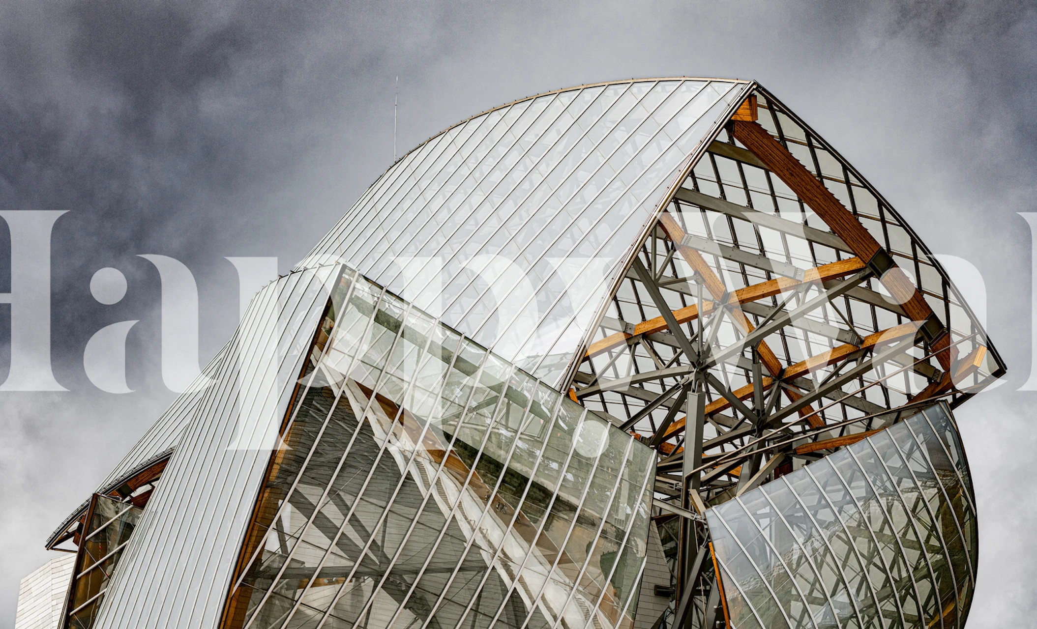 Architectural glass design with metallic tones wallpaper