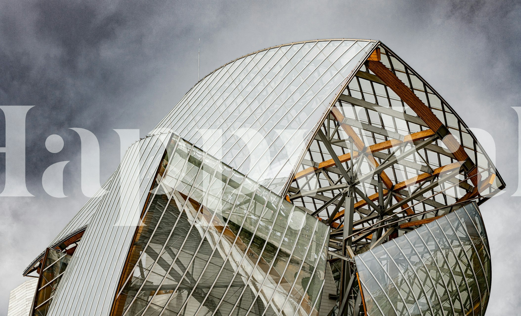 Architectural glass design with metallic tones wallpaper