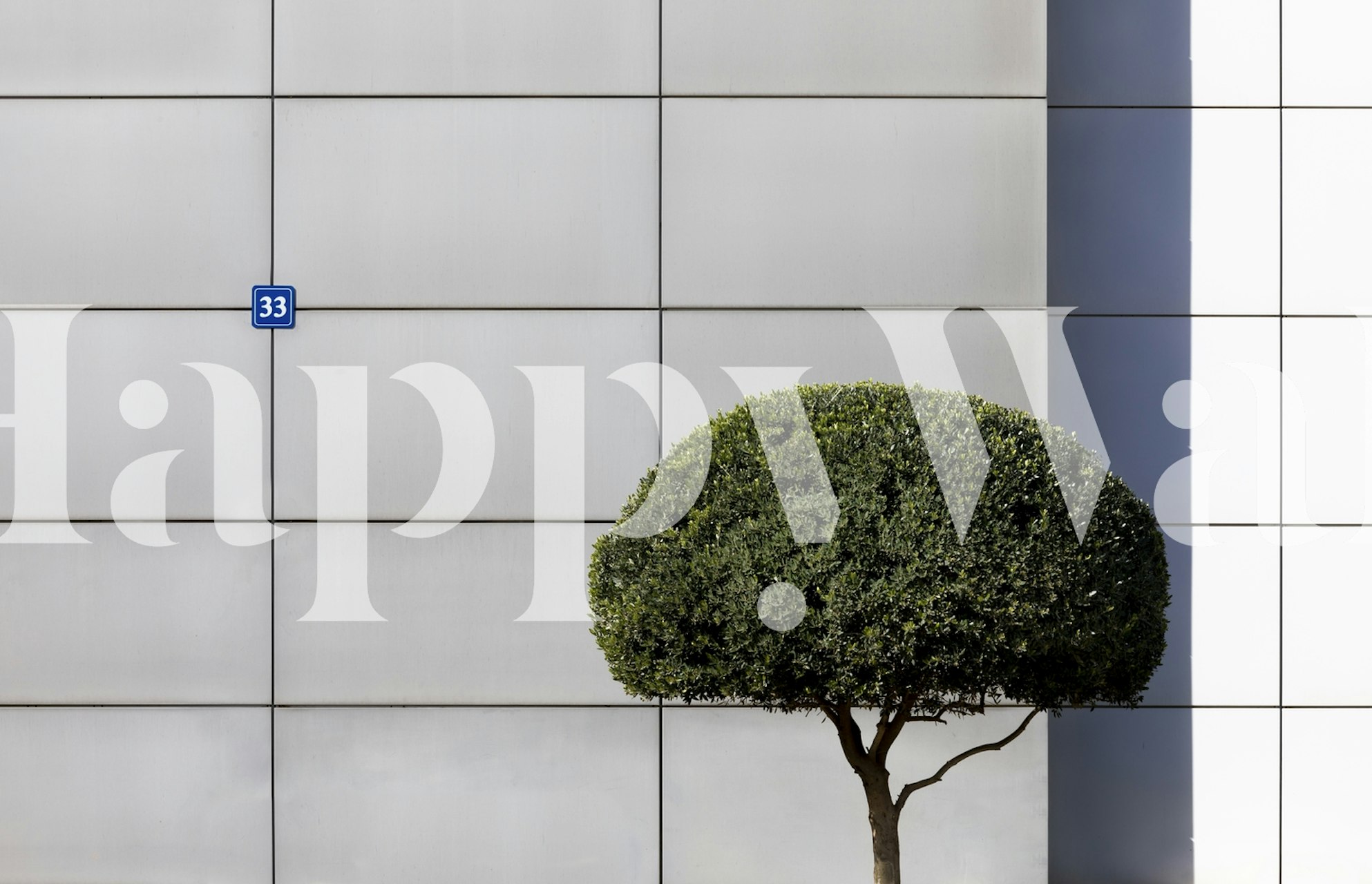 Solitary tree against geometric tiled wall mural