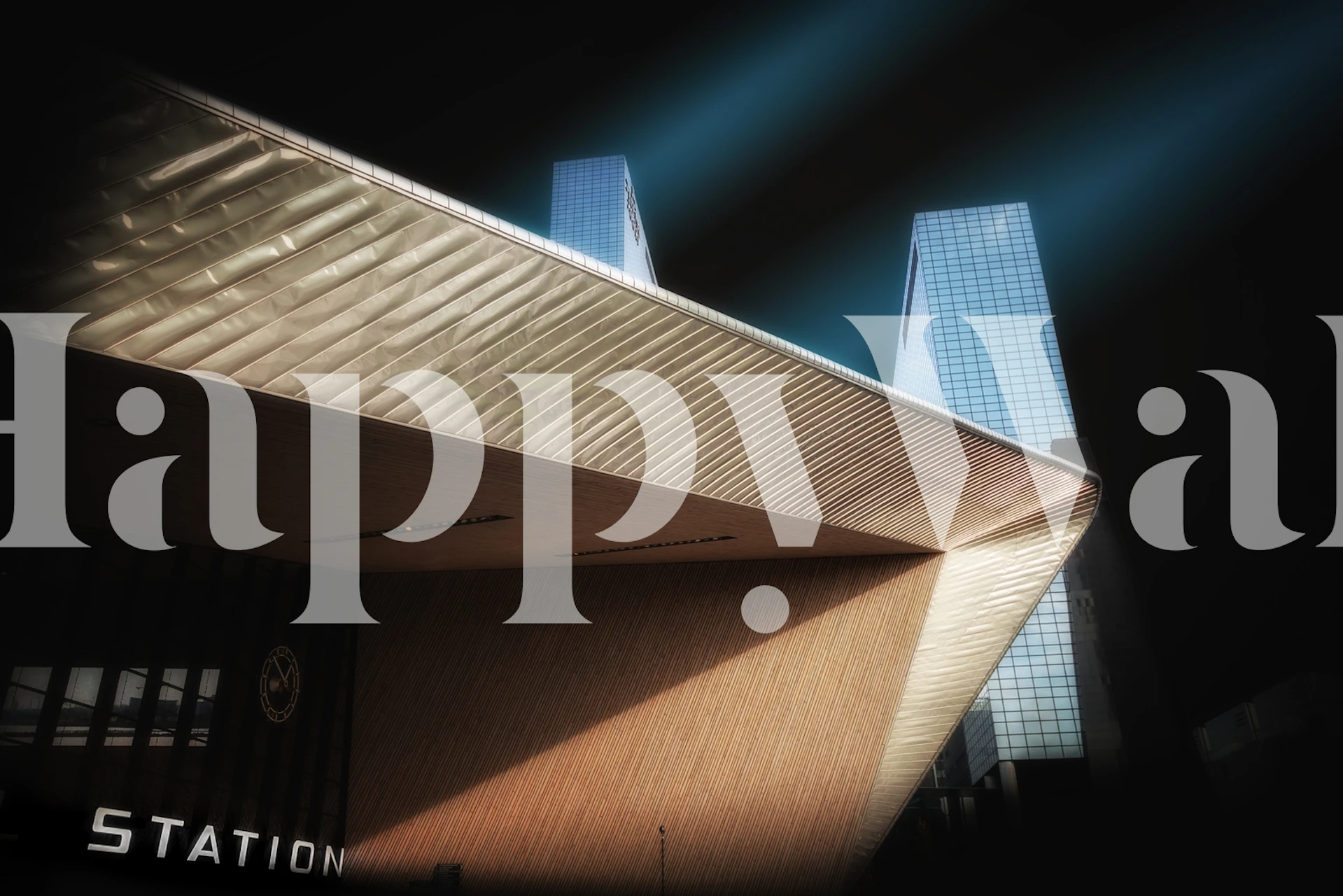 Centraal Station wall mural with dramatic lighting and architectural details