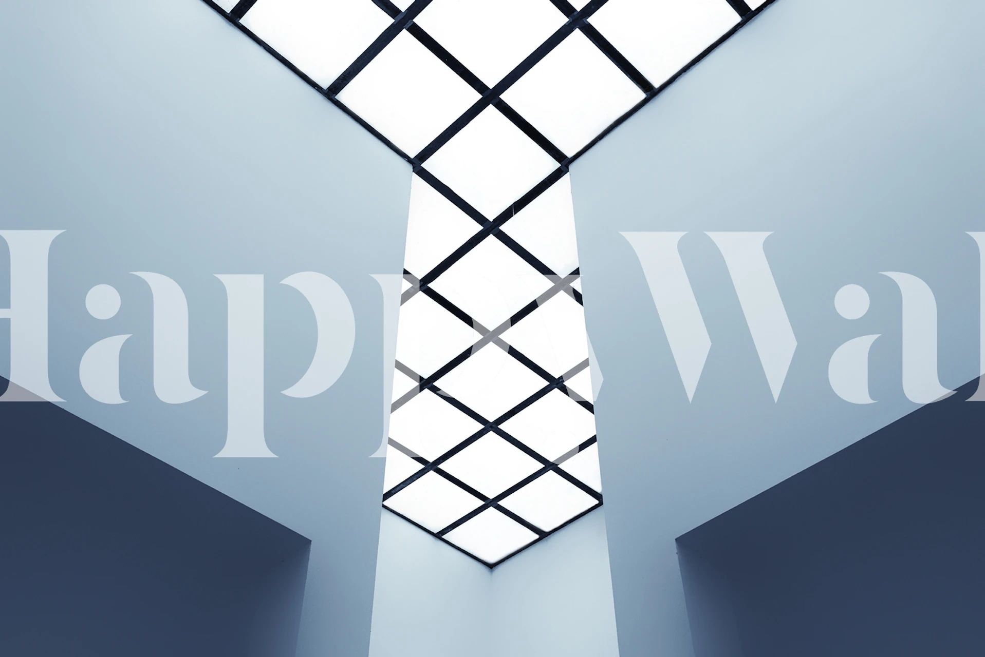 Blue geometric shapes with grid pattern wallpaper