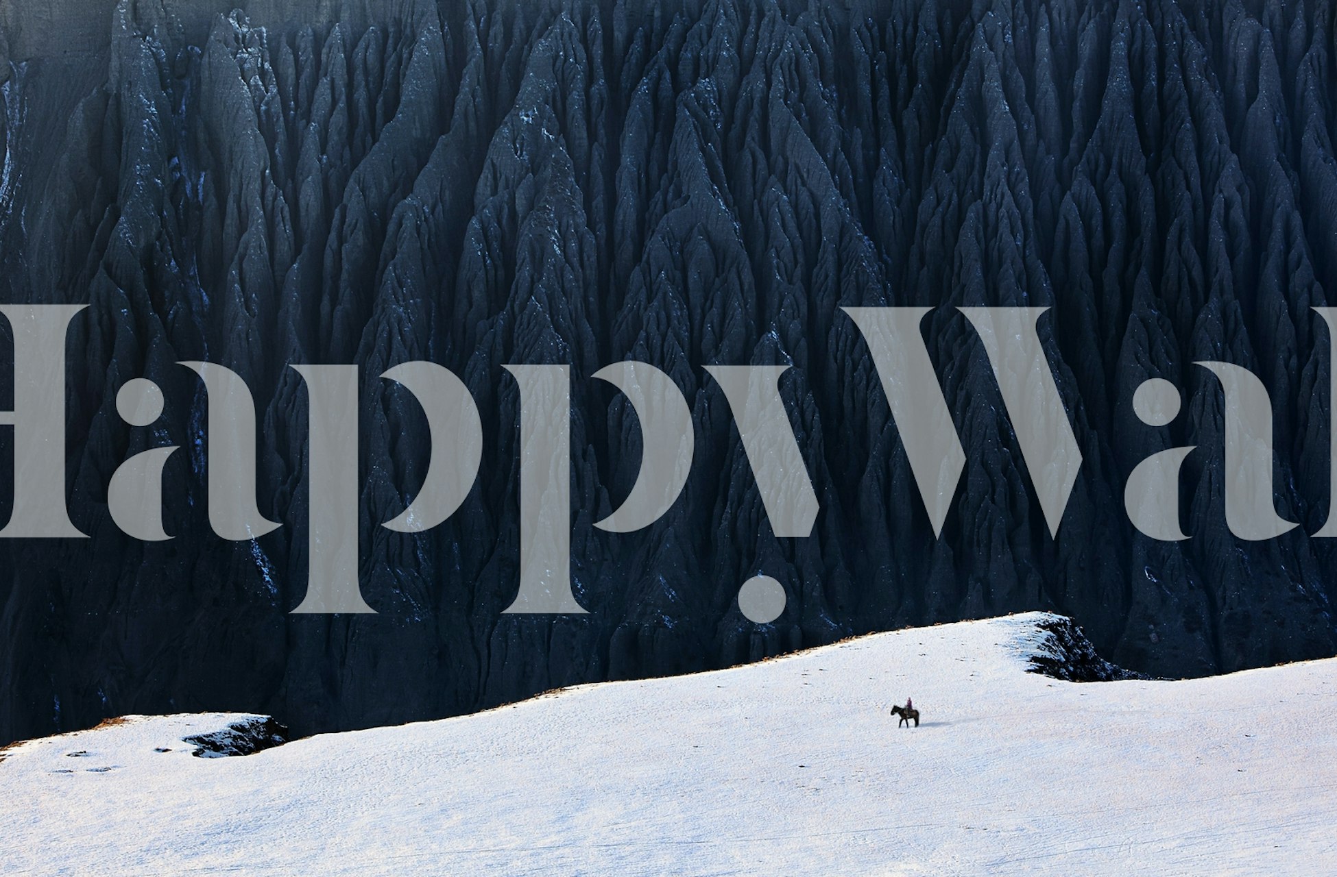 Dramatic black mountain landscape wallpaper with a snowy foreground