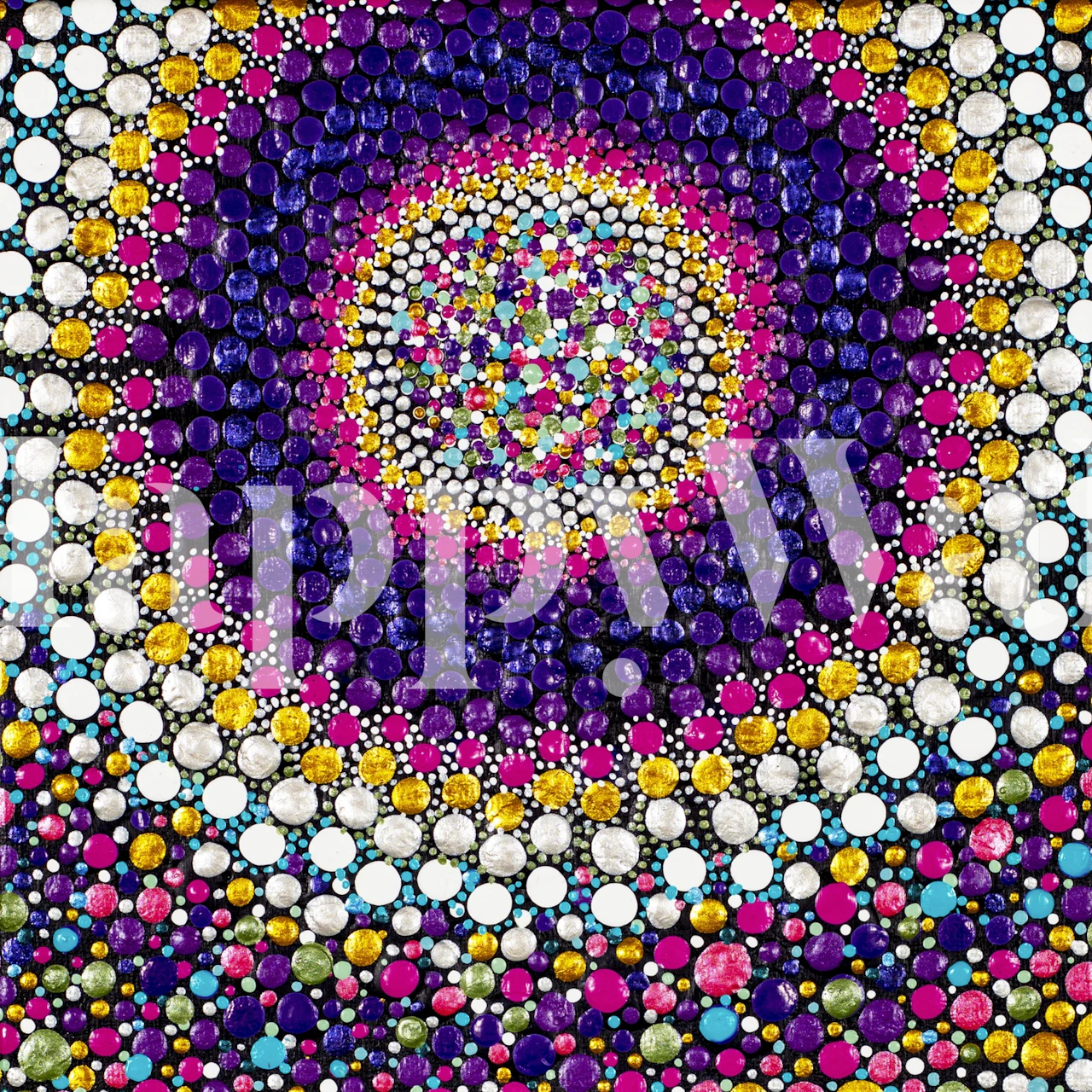 Colorful circular patterns in purple, yellow, and pink wallpaper