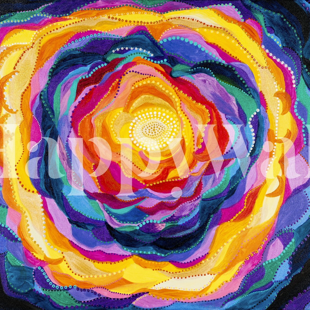 Colorful abstract rose with shades of yellow, pink, purple on black background wallpaper