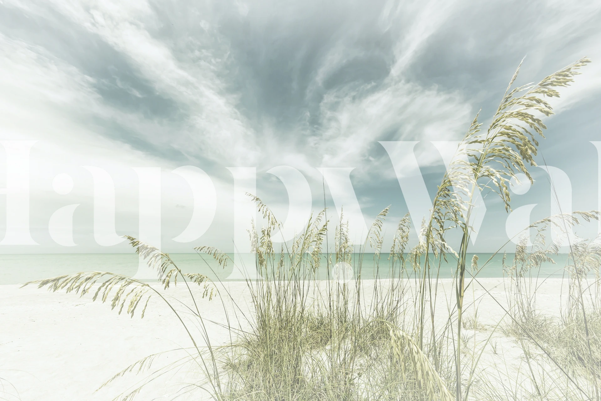 Pastel beach and sky wall mural with swaying beach grass