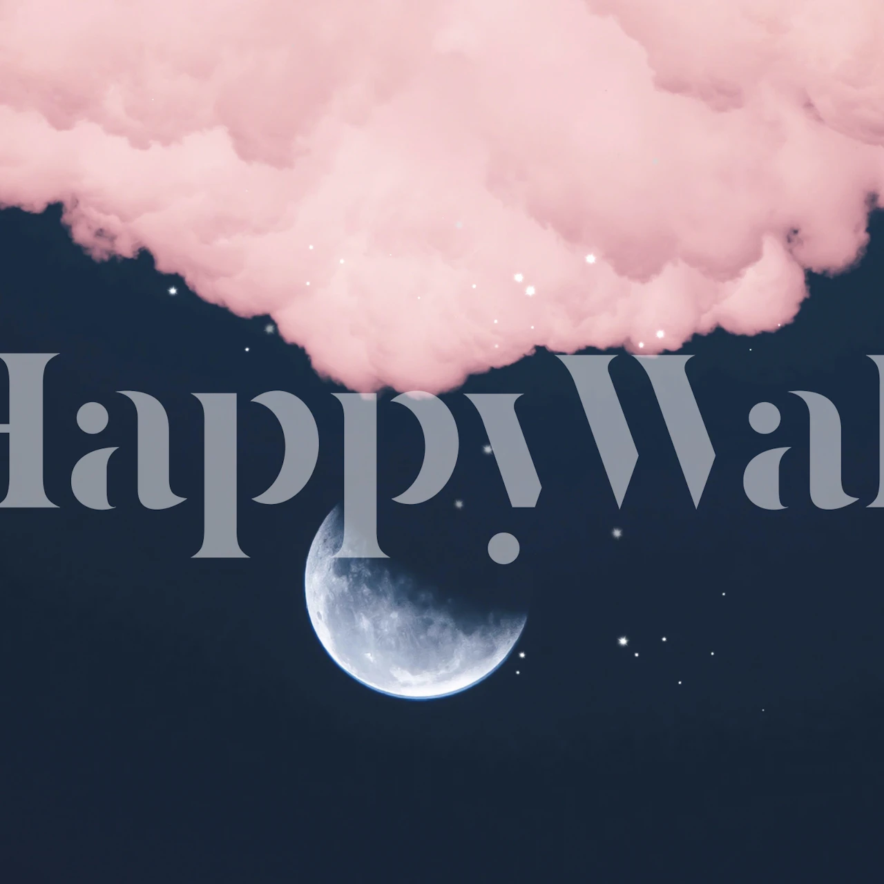 Pink clouds with moon and stars wallpaper