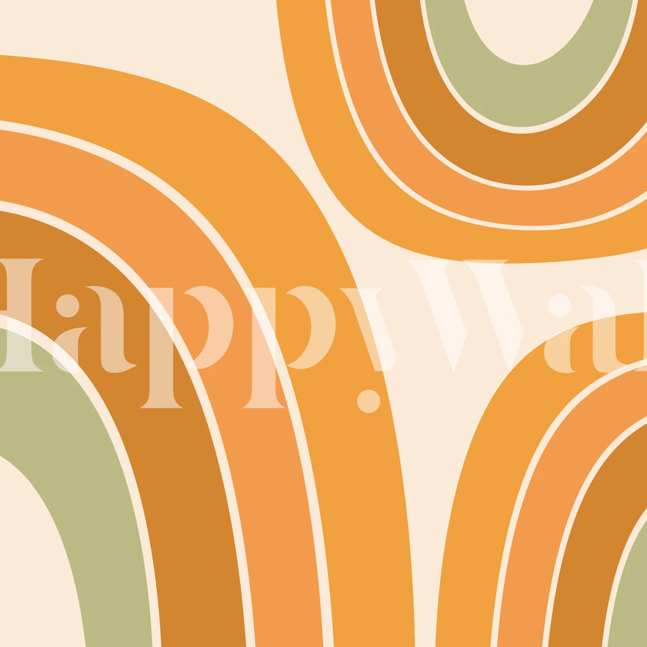 Curved lines in orange and green on beige wallpaper