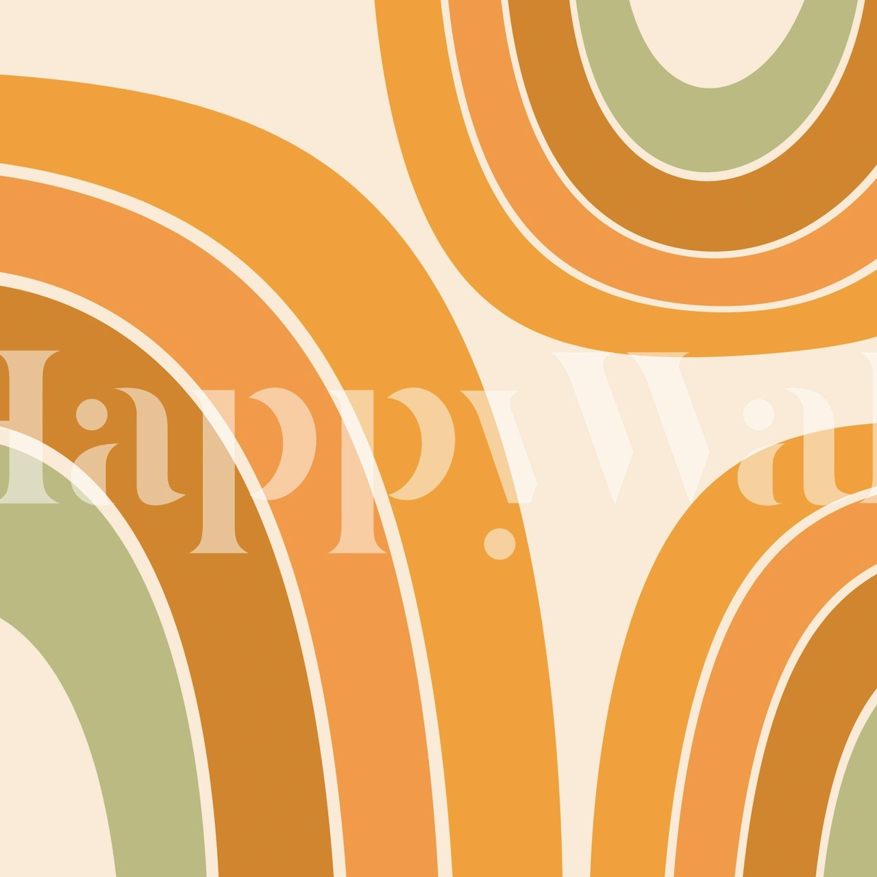 Curved lines in orange and green on beige wallpaper