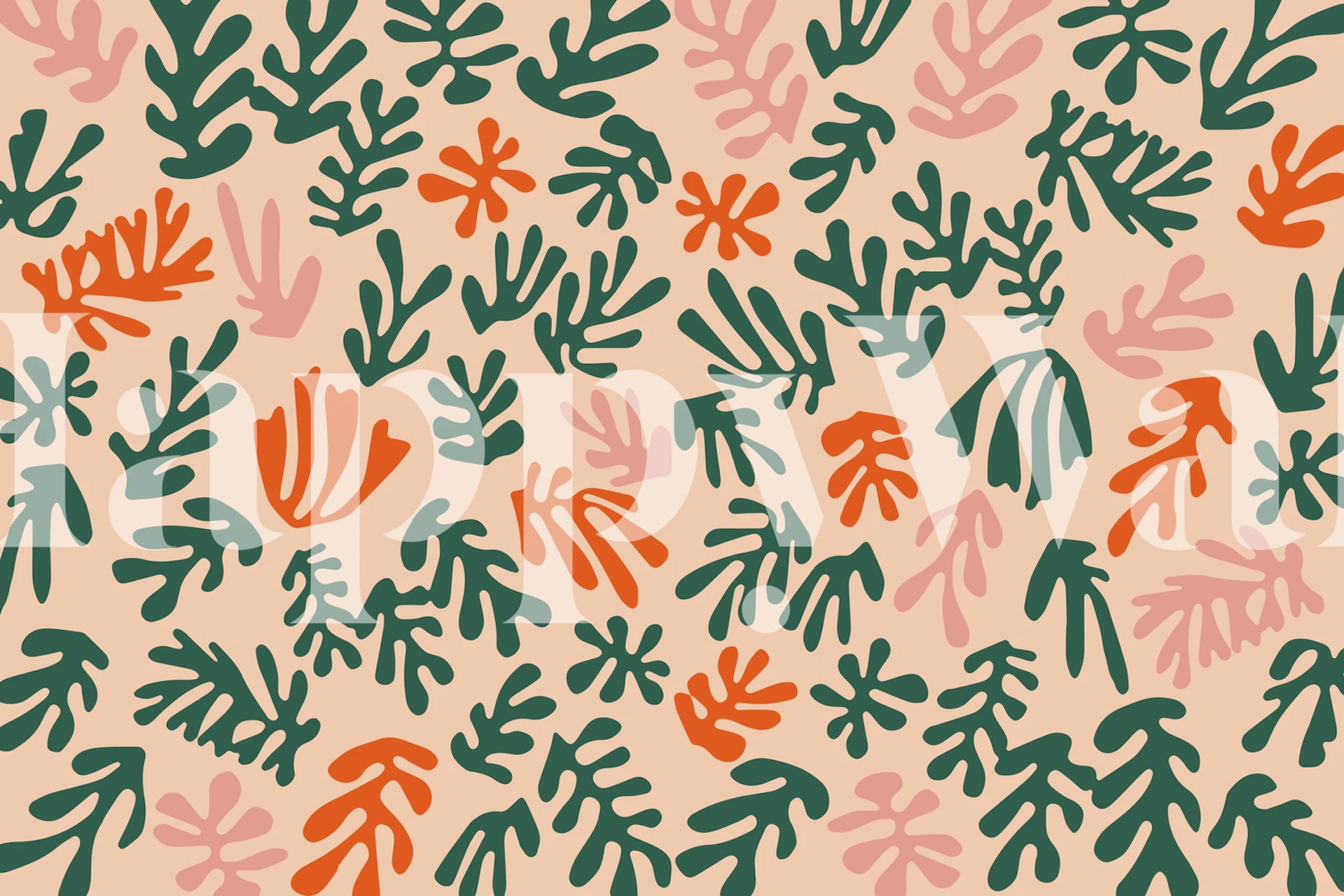 Afbeelding die het levendige abstracte Matisse Orange behangontwerp toont