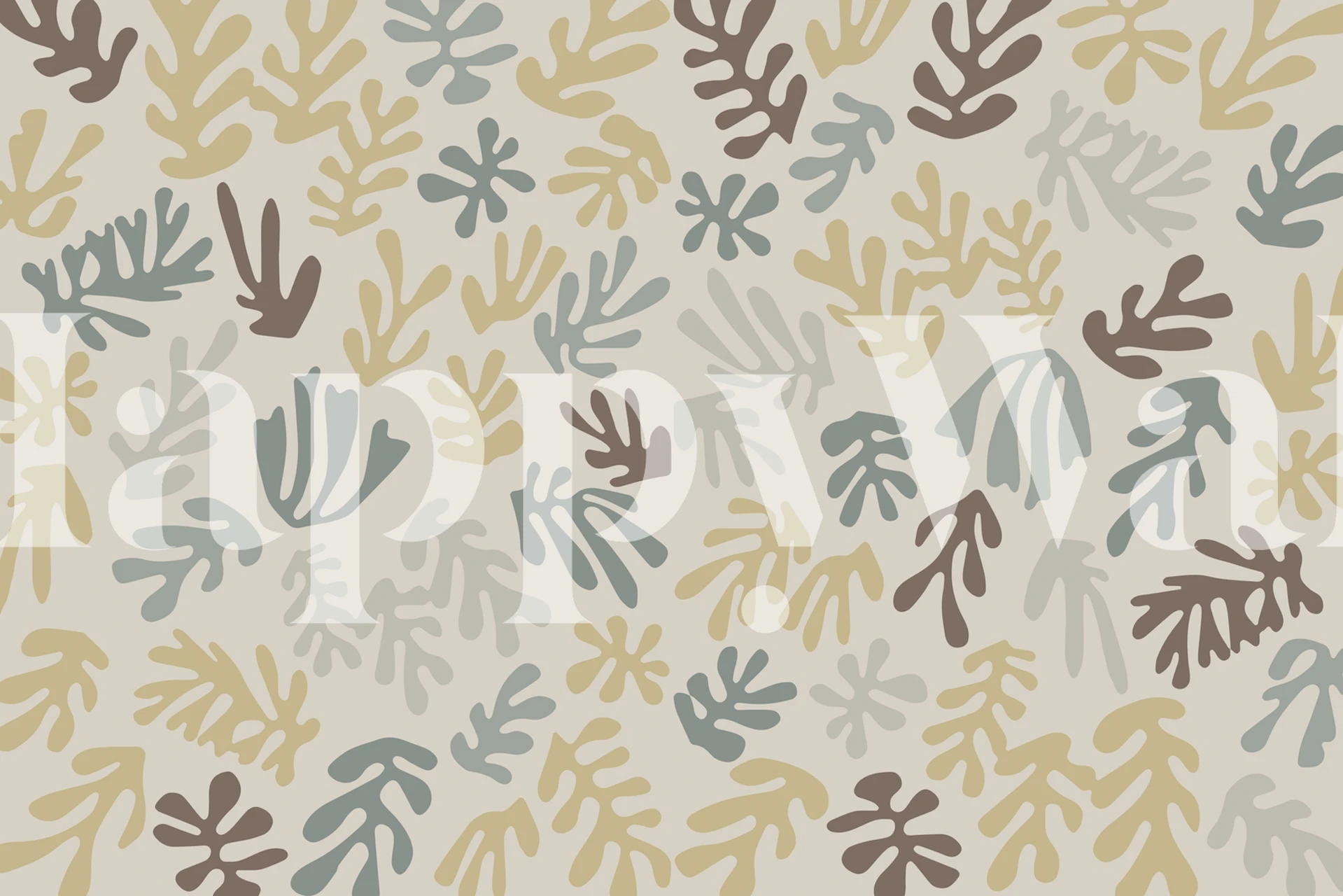 Abstract botanical Matisse-inspired wall mural in muted colors