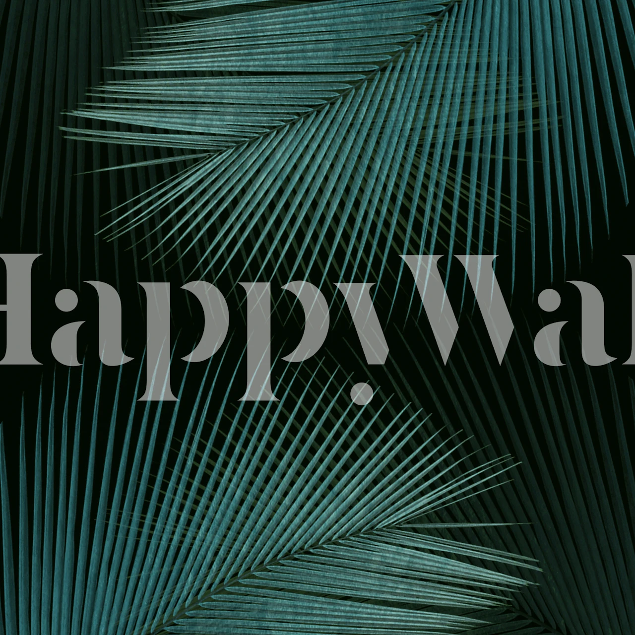 Tropical palm leaves in teal on dark background wallpaper