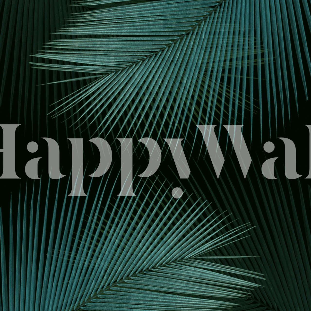 Tropical palm leaves in teal on dark background wallpaper