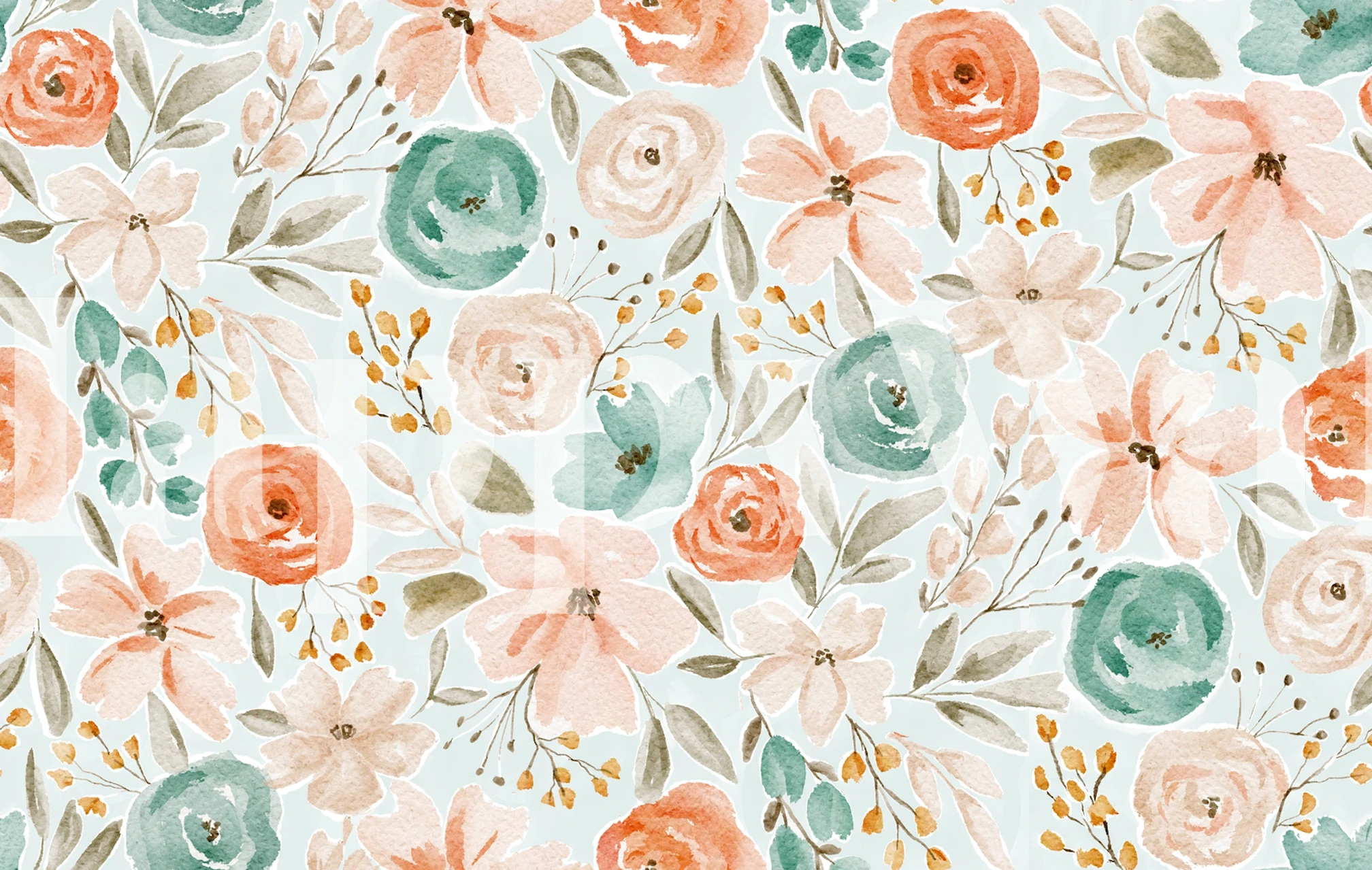 Watercolor roses tapetti huoneasetelmassa