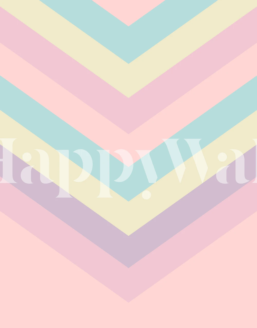 Colorido mural de pared con estampado de chevrones retro en tonos rosa pastel, azul y menta