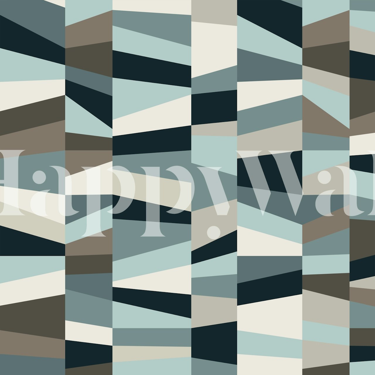 Geometric mint taupe and dark blue wallpaper design