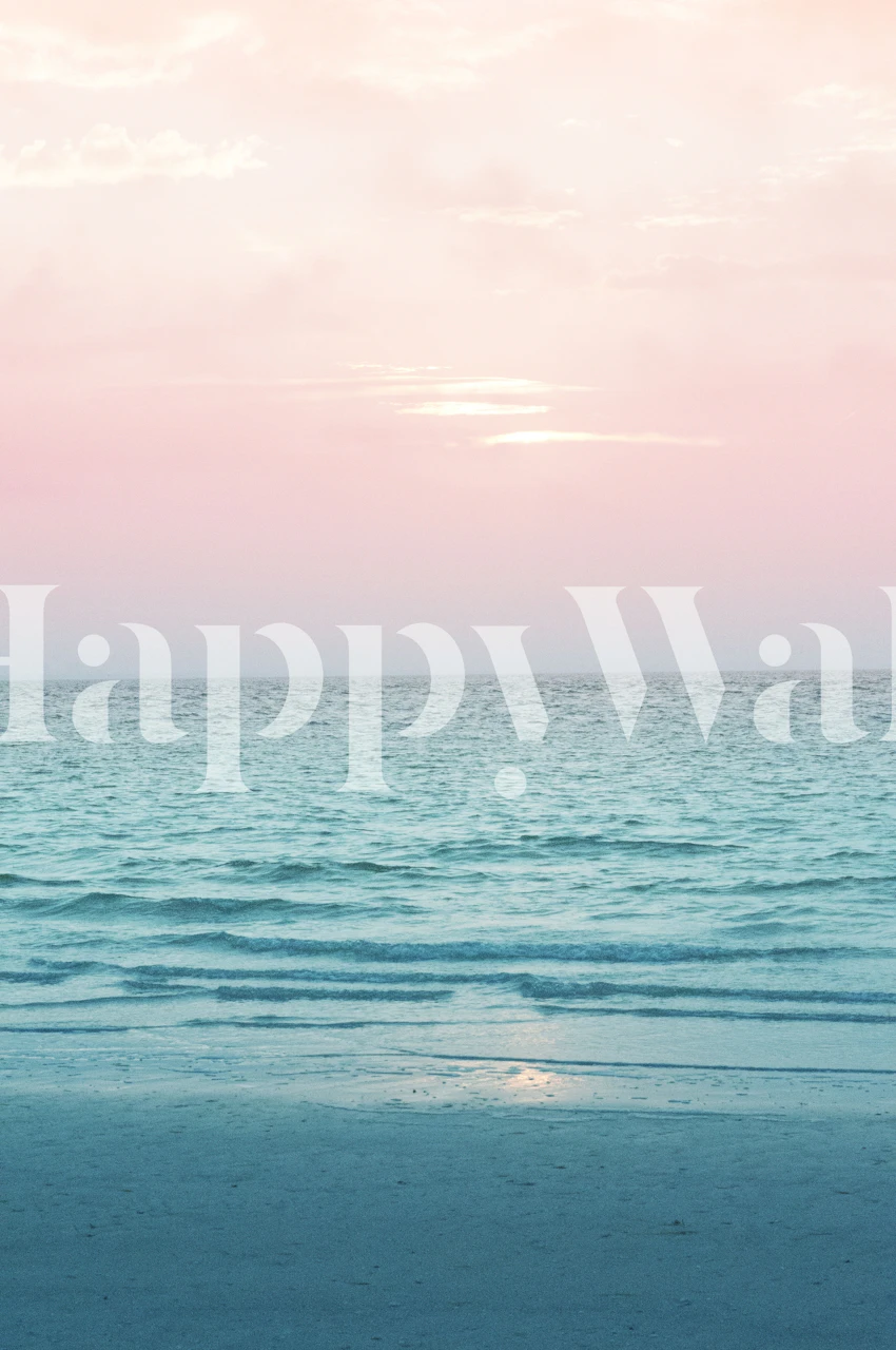 Pastel ocean wallpaper in a neutrally decorated room