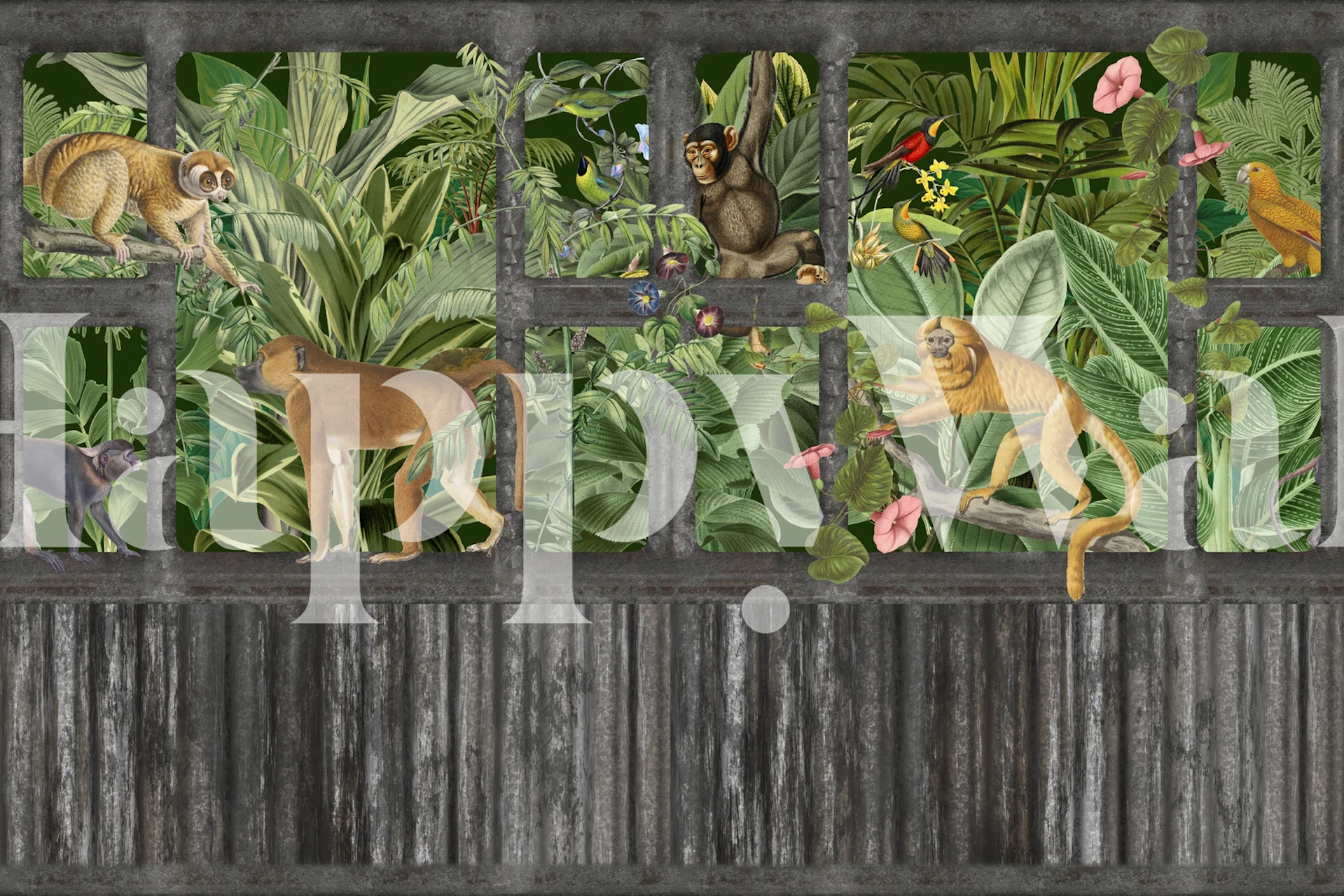 Tropical jungle with monkeys and vibrant plants wallpaper