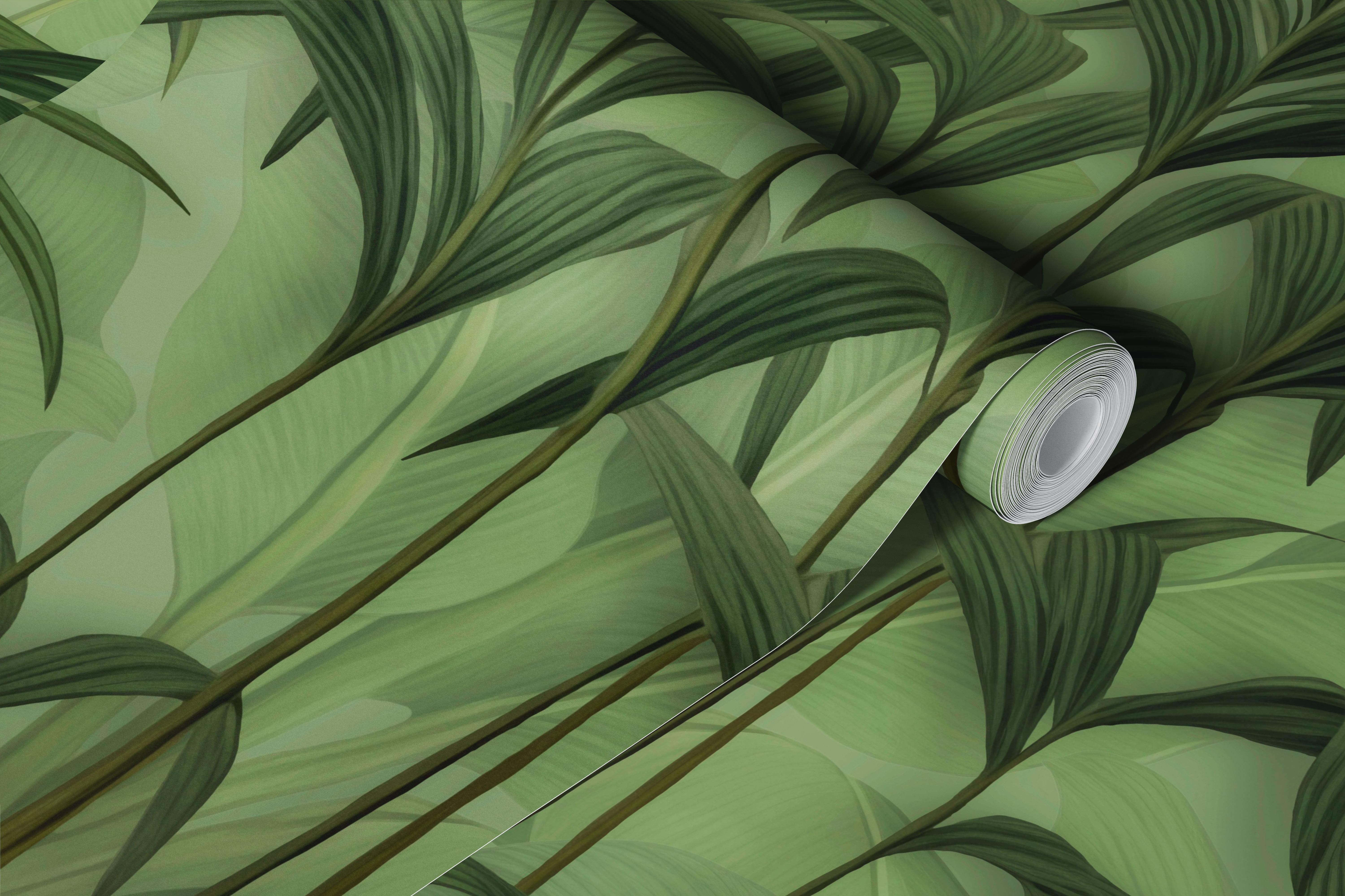 Lush tropical leaves in various greens wall mural