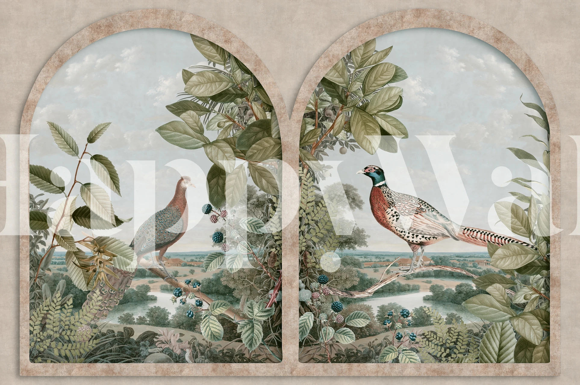 Pheasant and Partridge wallpaper in a room