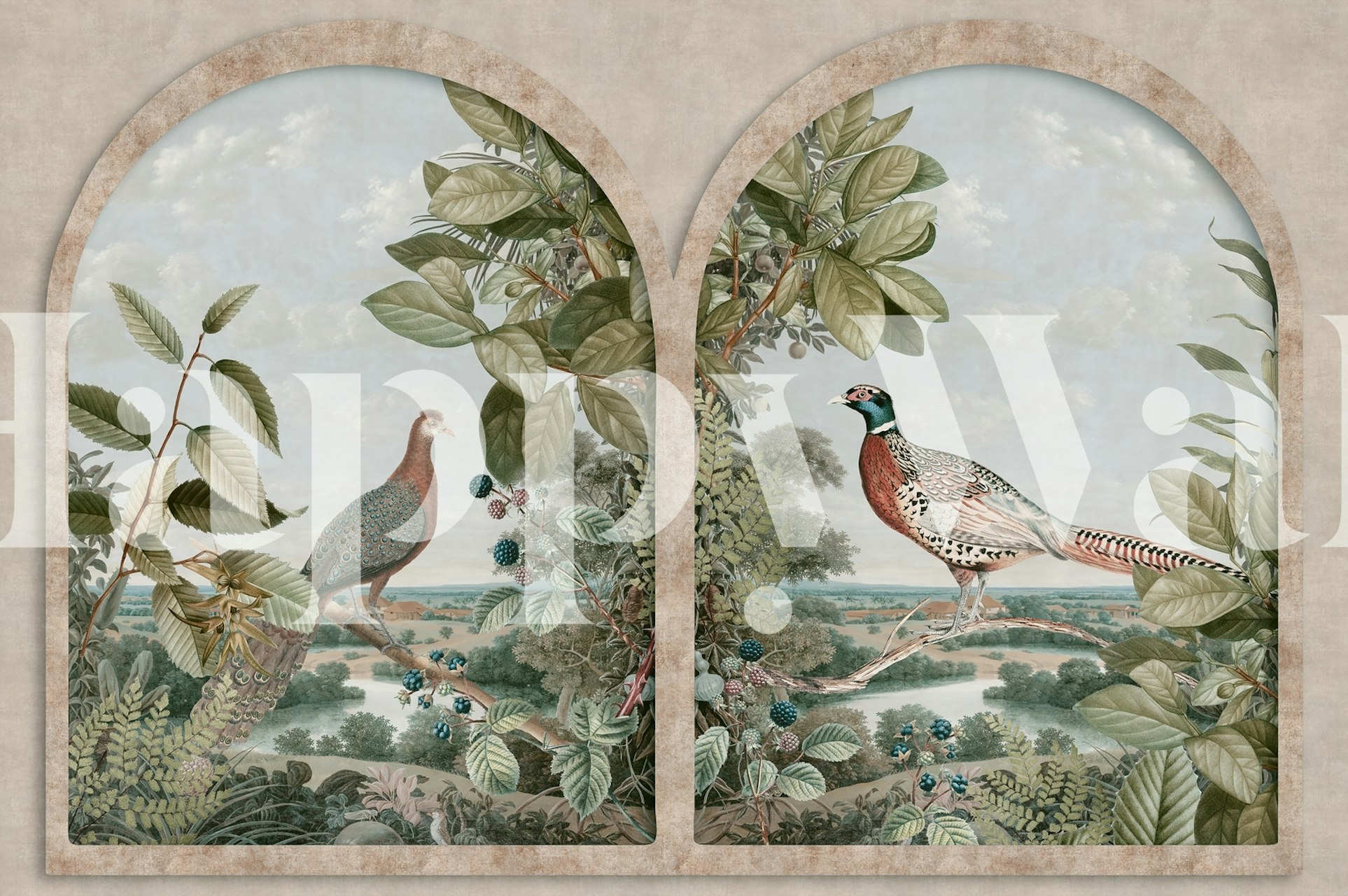Pheasant and Partridge wallpaper in a room