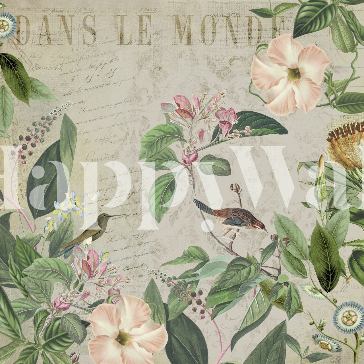 Tapeta Romantic Bird Garden v pokoji