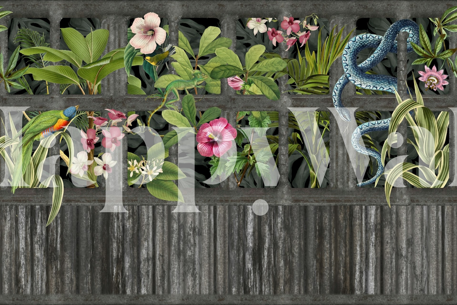 Σχεδίαση ταπετσαρίας Lost Place Jungle Loft σε δωμάτιο