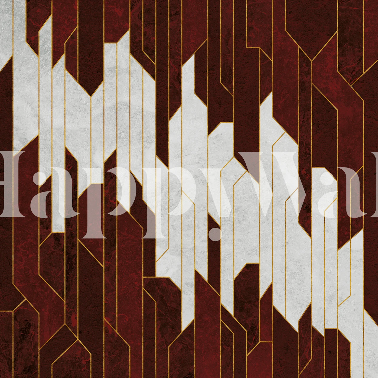 Dark ruby and white marble geometric wallpaper