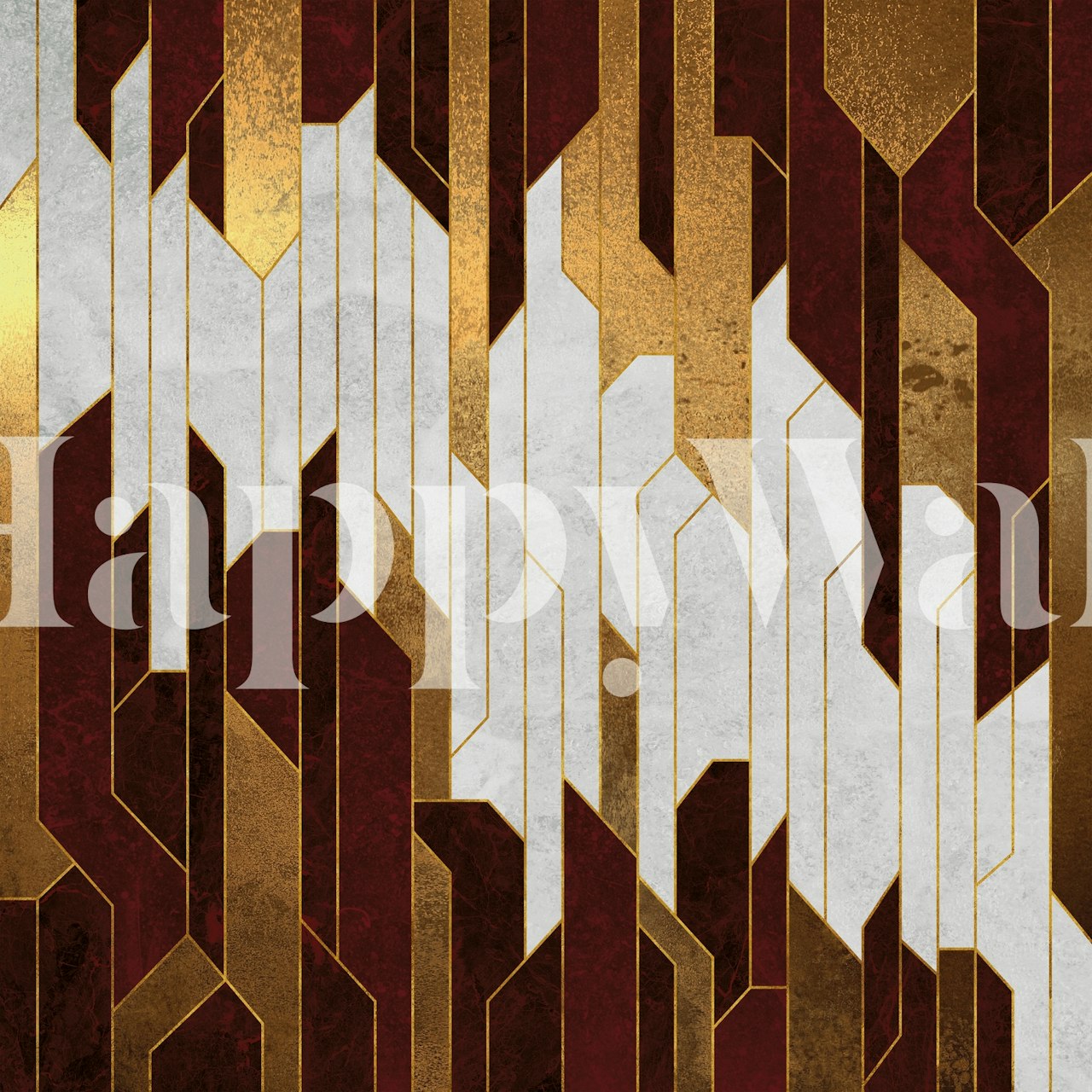 Ruby and Gold Abstract Towers wallpaper in a room